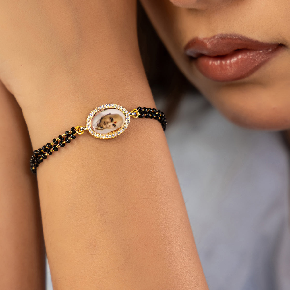 Jai Guruji Black Bead Butterfly Bracelet- option 1