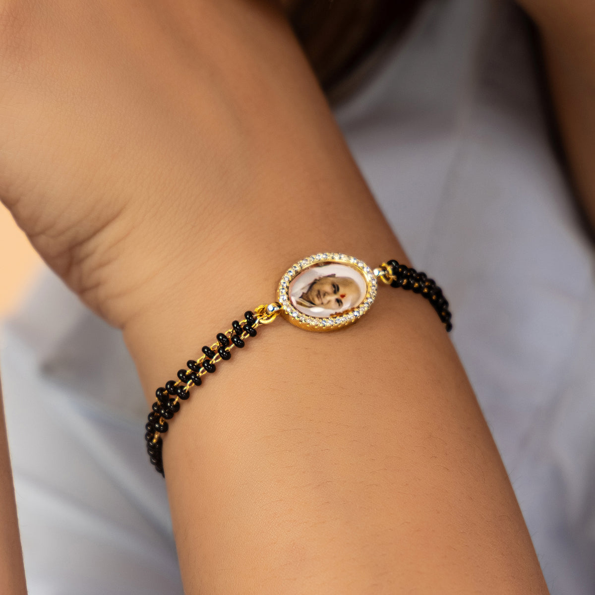 Jai Guruji Black Bead Butterfly Bracelet- option 1