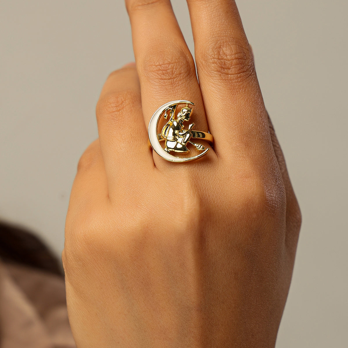 Hanuman Moon Enamel Ring