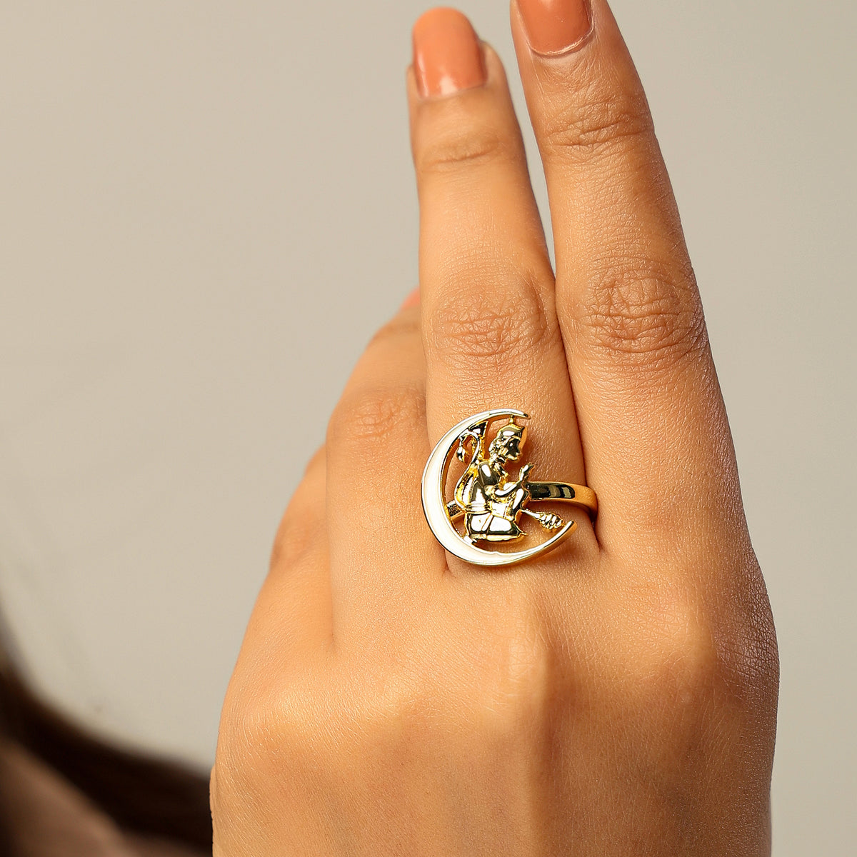 Hanuman Moon Enamel Ring