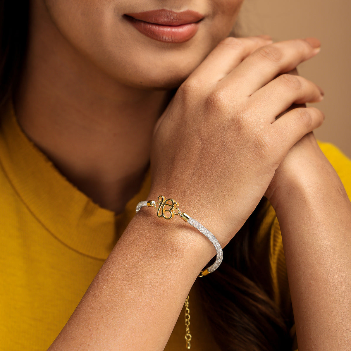 Pure Silver Ek Onkar Diamond Filled Rope Bracelet- Silver