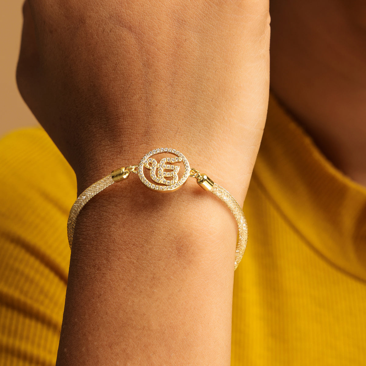 Ek Onkar Diamond Filled Rope Bracelet- Gold