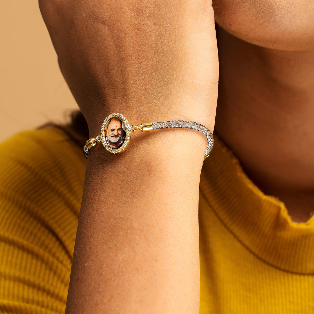 Neem Karoli Baba Diamond Filled Rope Bracelet- Grey