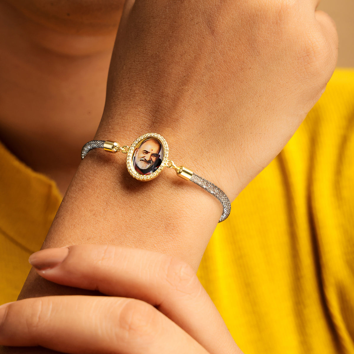 Neem Karoli Baba Diamond Filled Rope Bracelet- Grey