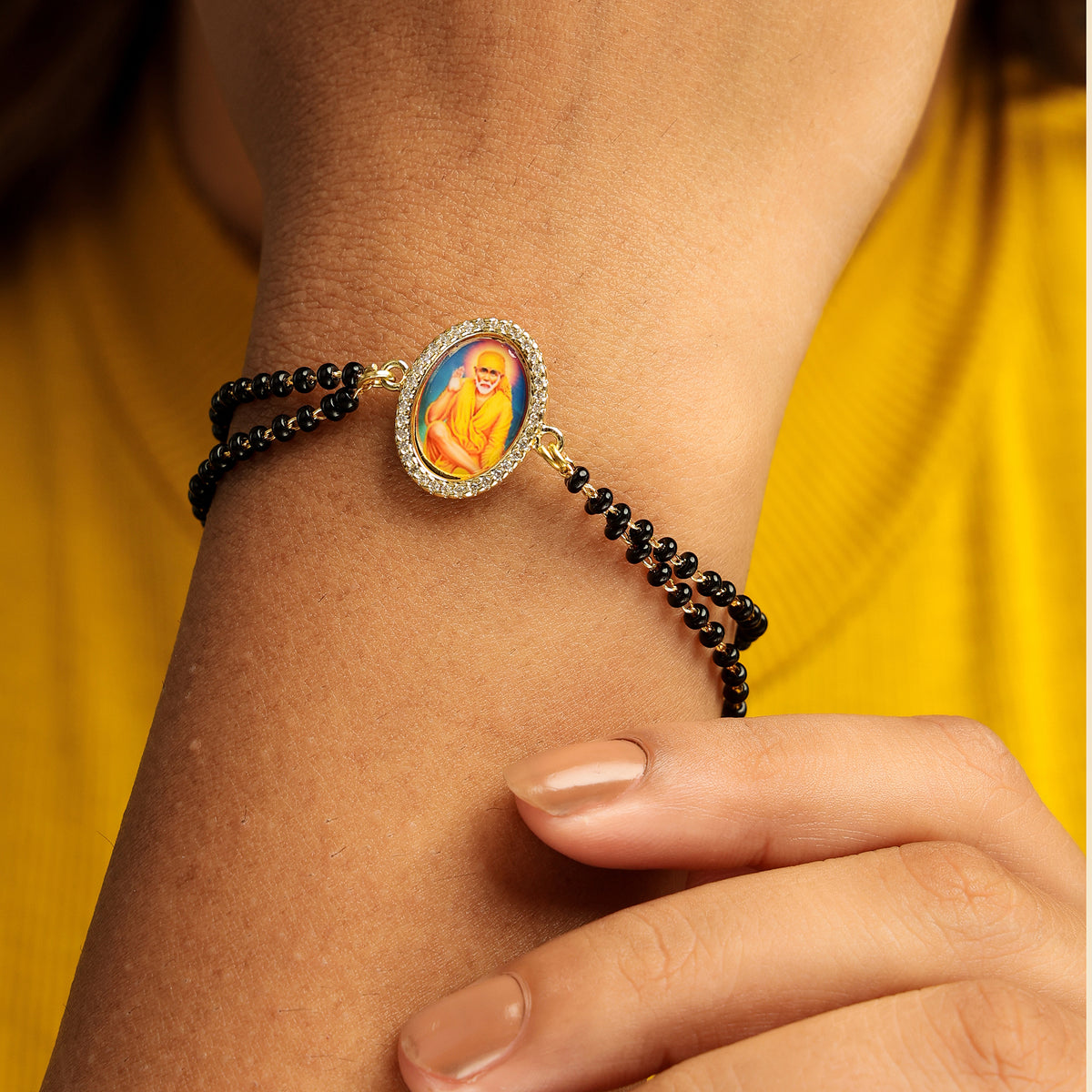 Sai Baba Black Bead Bracelet