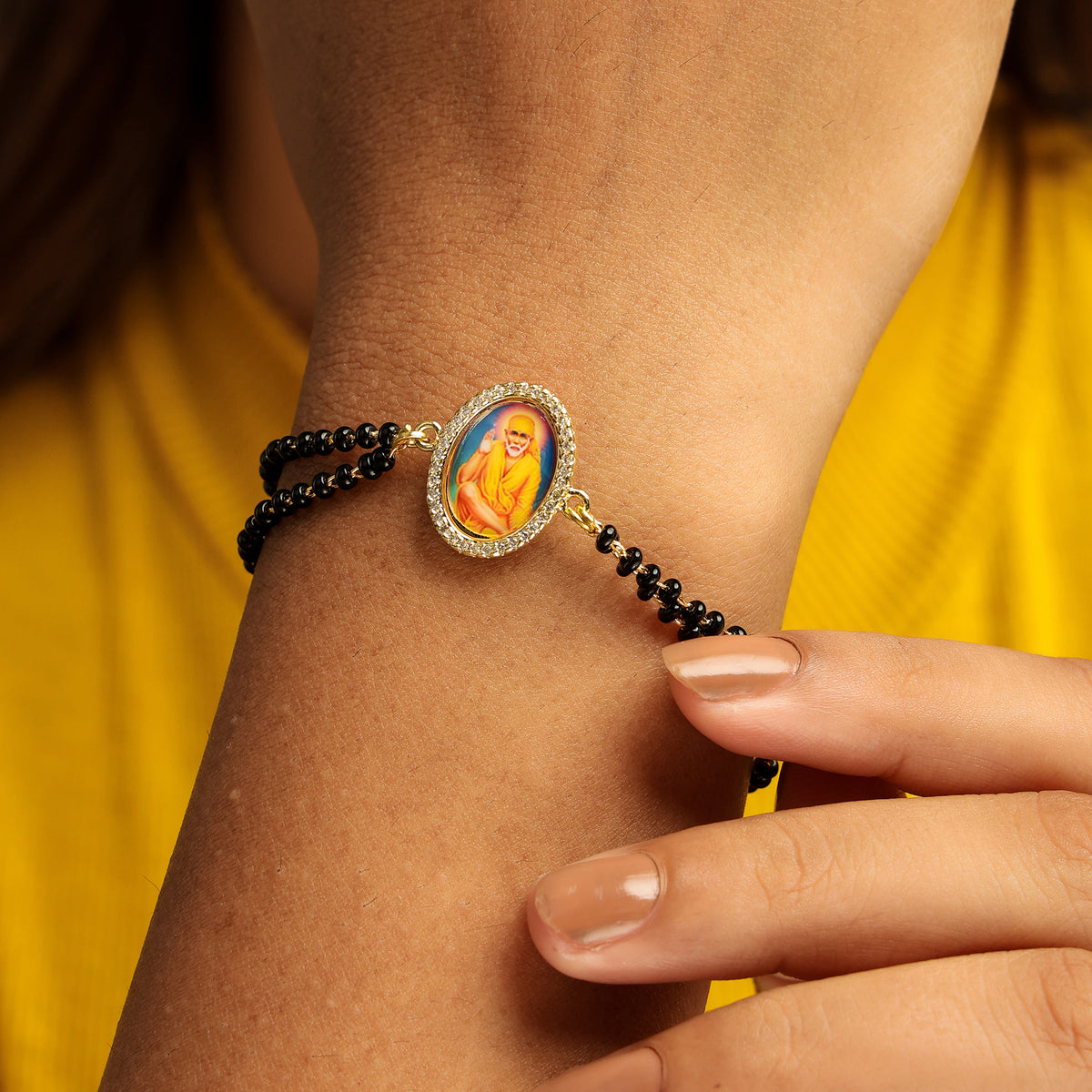 Sai Baba Black Bead Bracelet