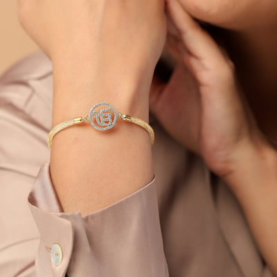 Ek Onkar Diamond Filled Rope Bracelet- Gold