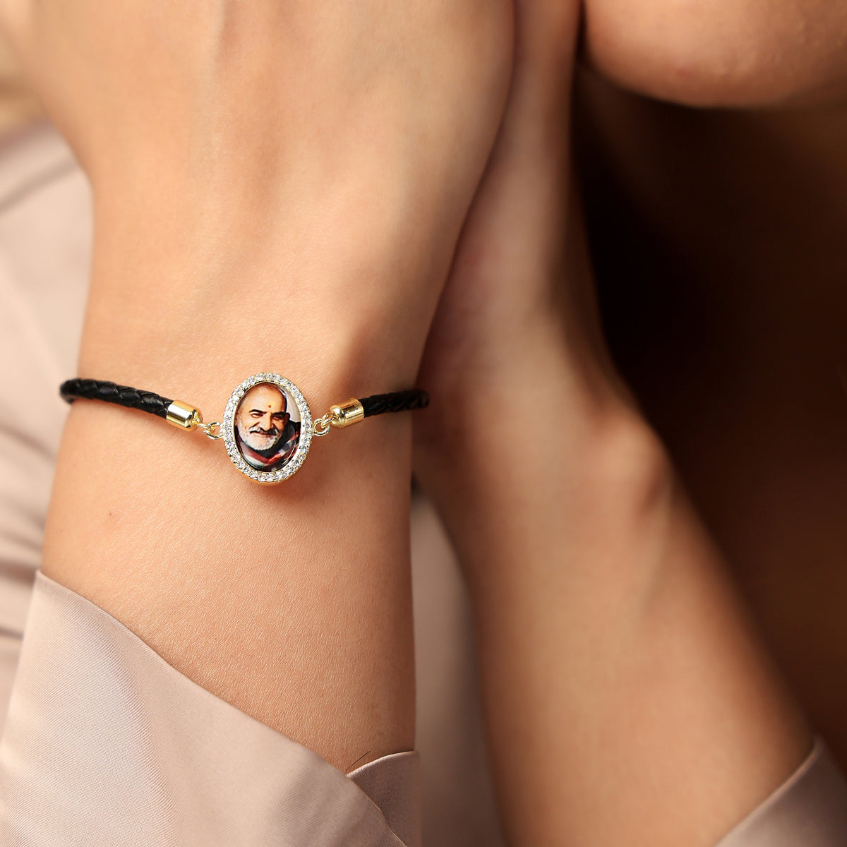 Neem Karoli Baba Black Leather Rope Bracelet- Unisex