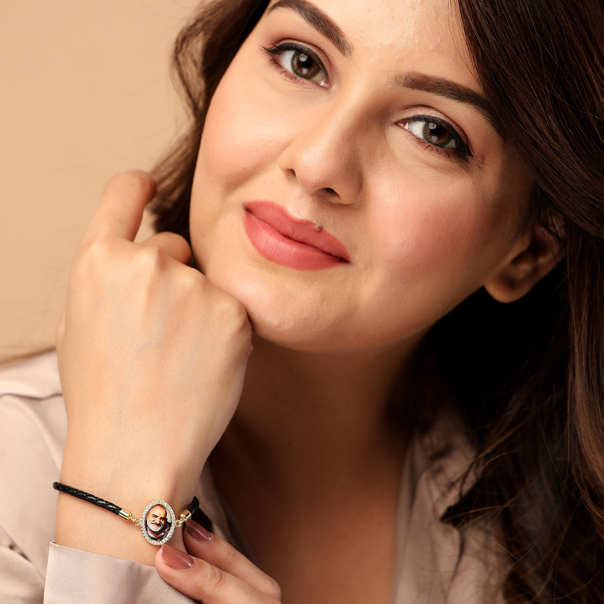 Neem Karoli Baba Black Leather Rope Bracelet- Unisex