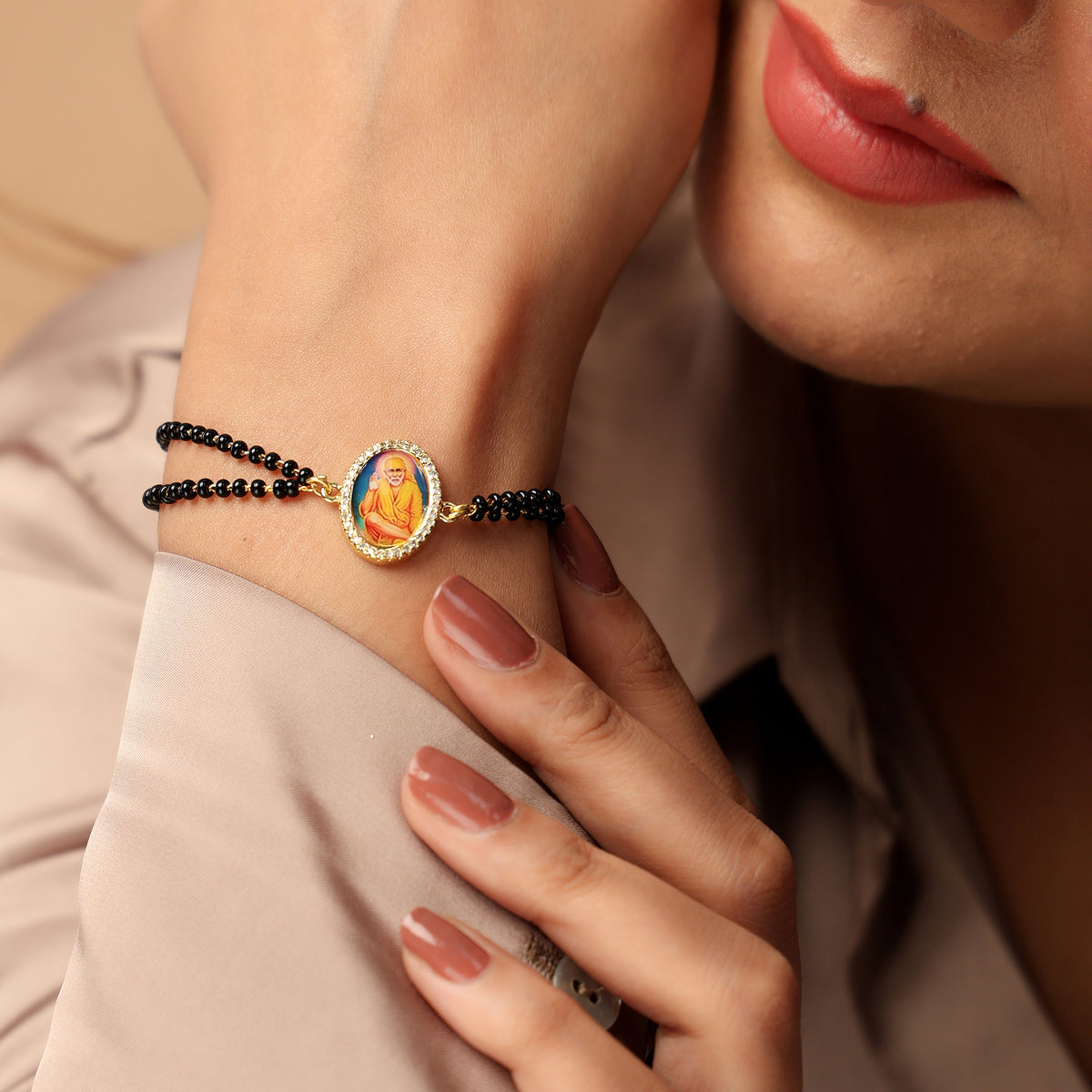 Sai Baba Black Bead Bracelet