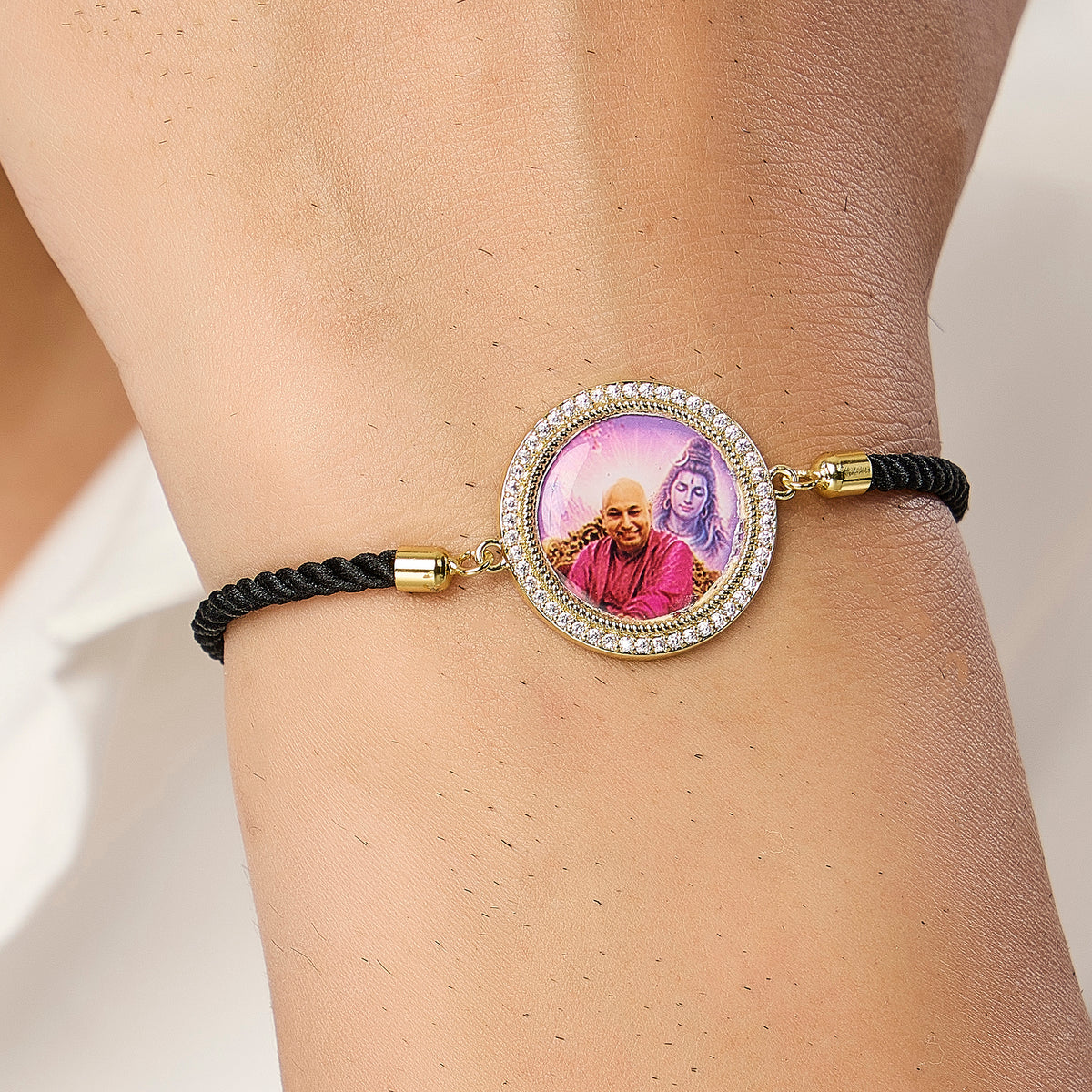Men's Oversized Guruji Swaroop Black Rope Bracelet- Pink