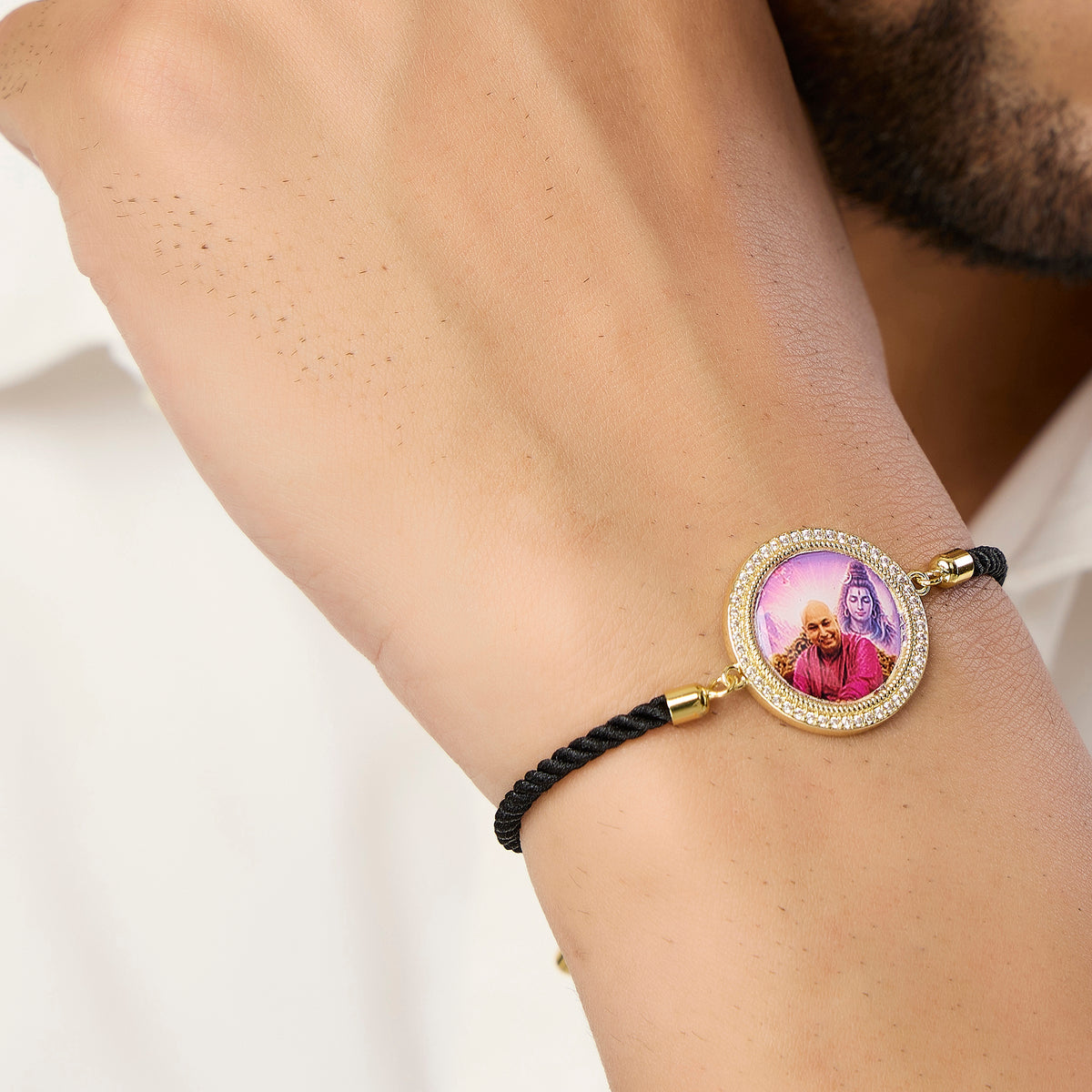 Men's Oversized Guruji Swaroop Black Rope Bracelet- Pink