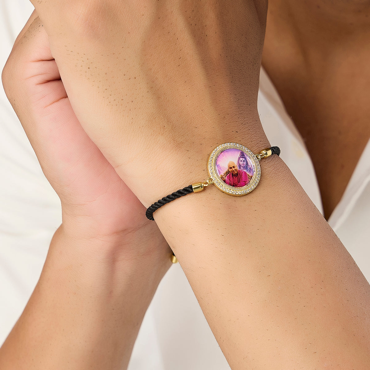 Men's Oversized Guruji Swaroop Black Rope Bracelet- Pink