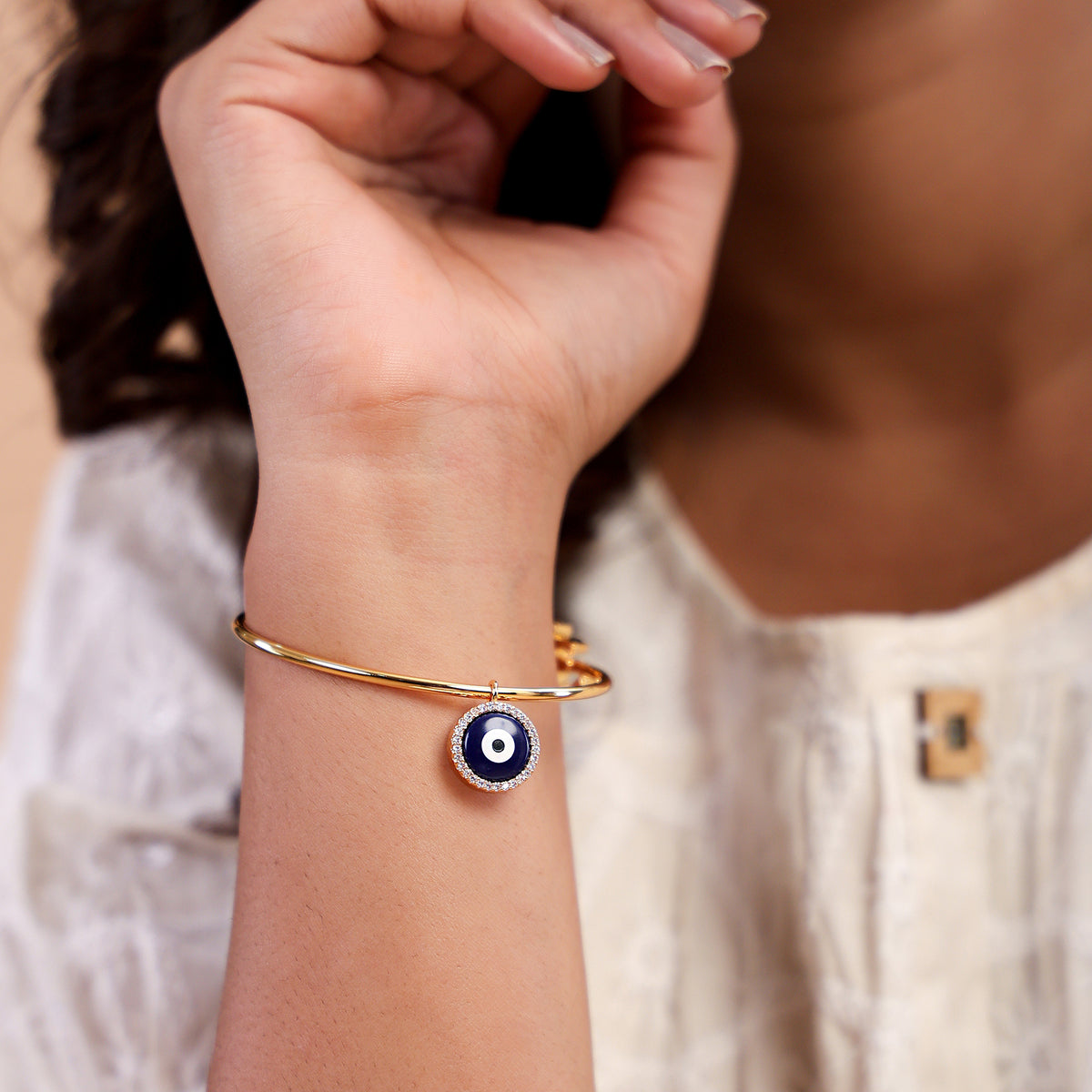 Om Evil Eye Hanging Bracelet- Dark Blue