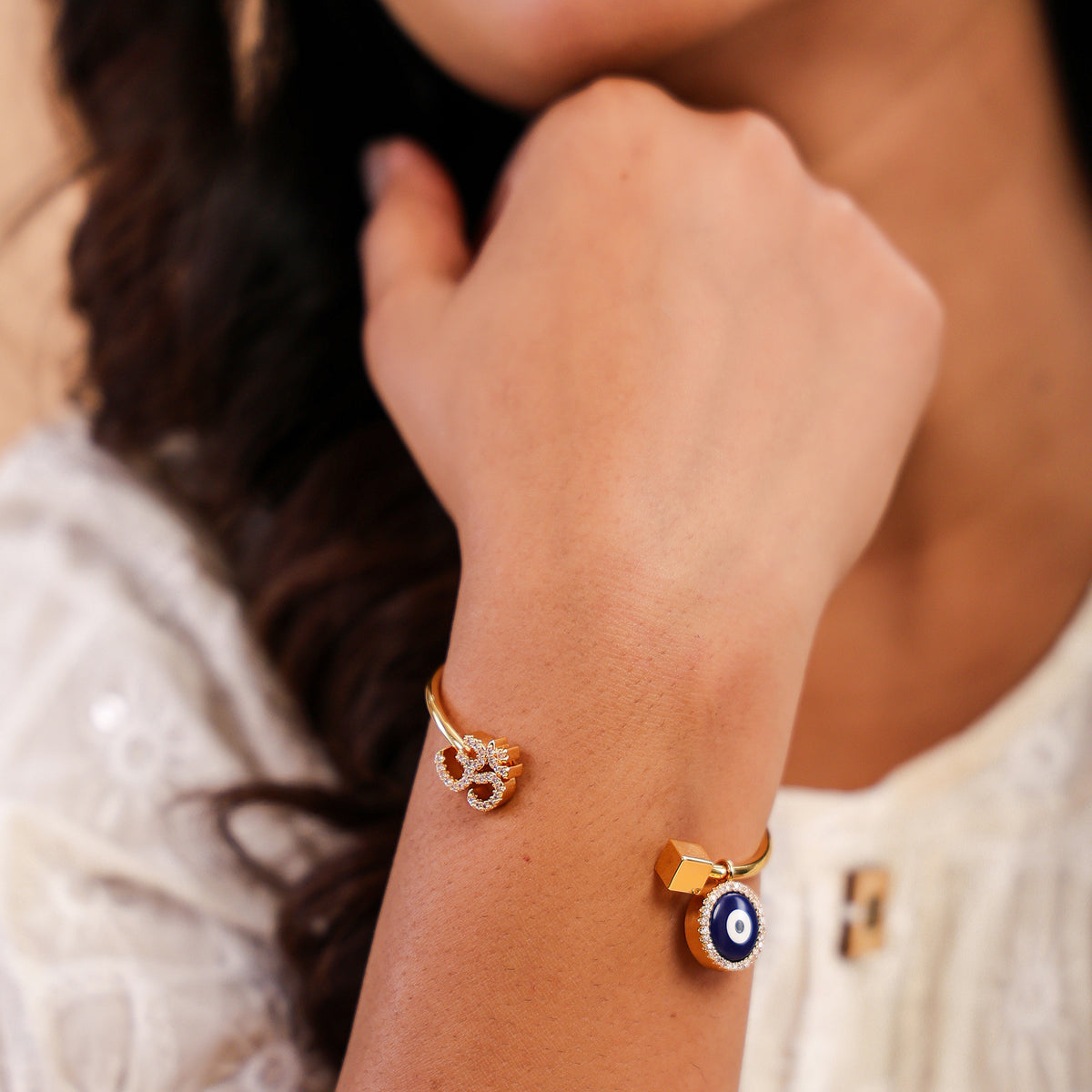 Om Evil Eye Hanging Bracelet- Dark Blue