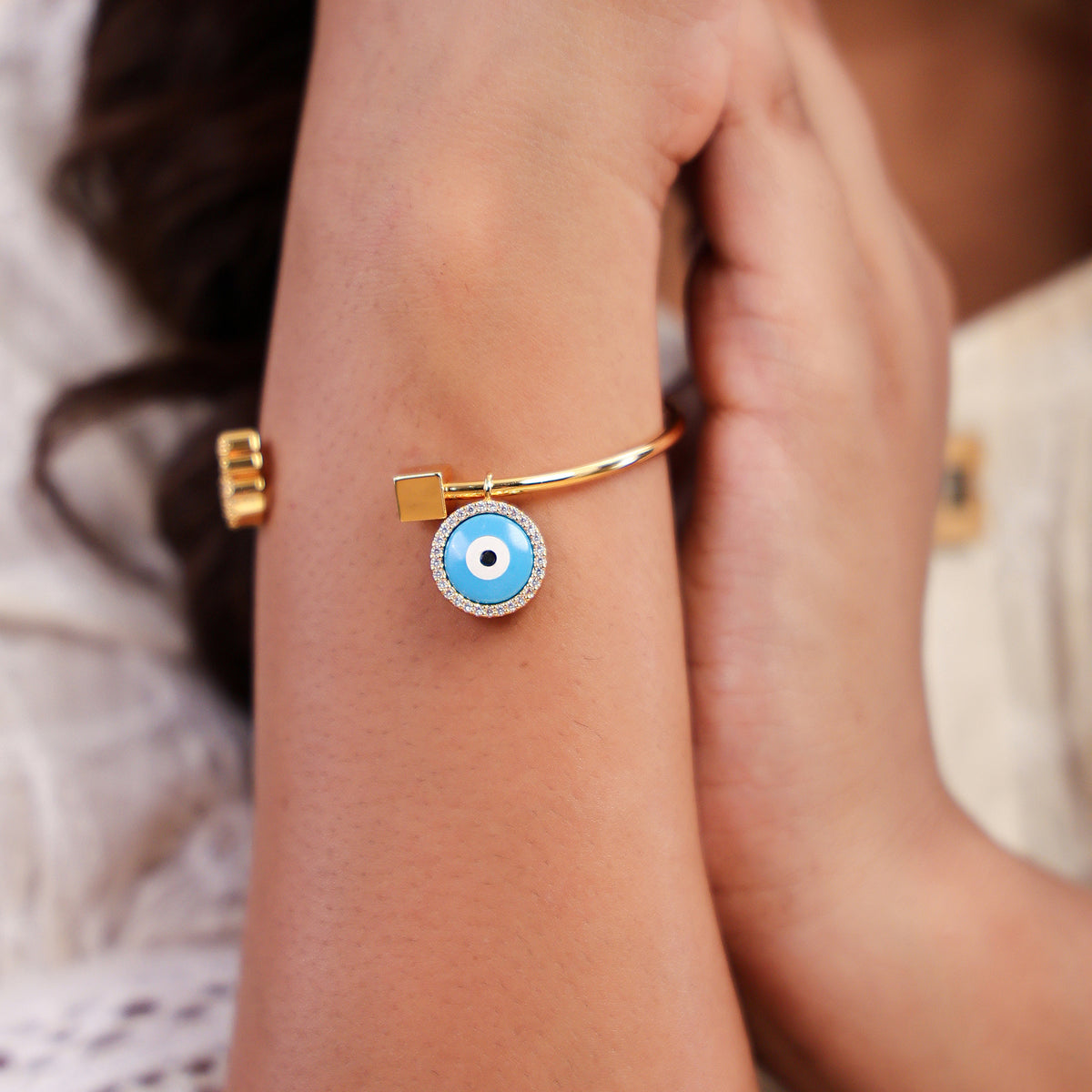 Om Evil Eye Hanging Bracelet- Light Blue