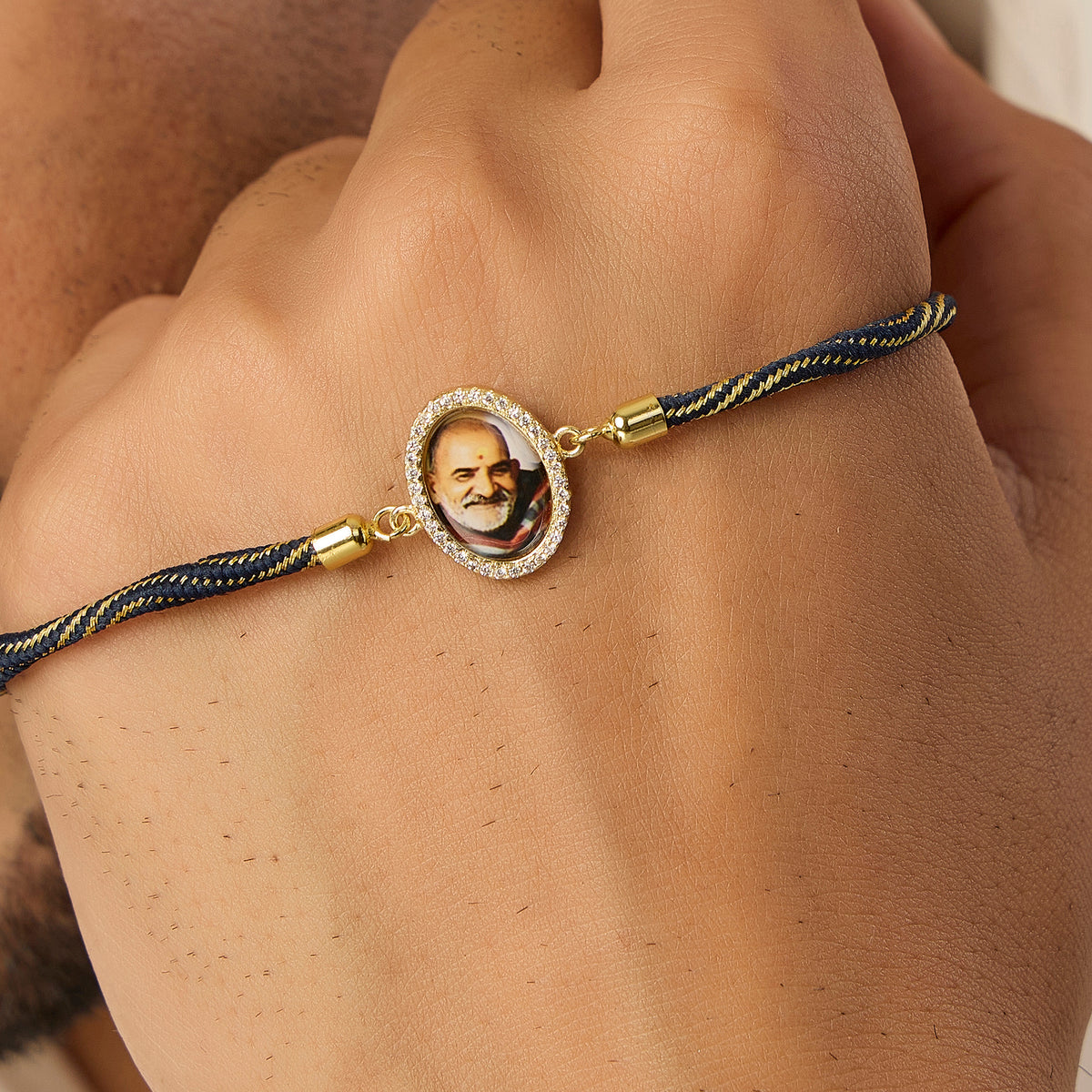 Men's Neem Karoli Baba Blue and Gold Zari Thread Rope Bracelet