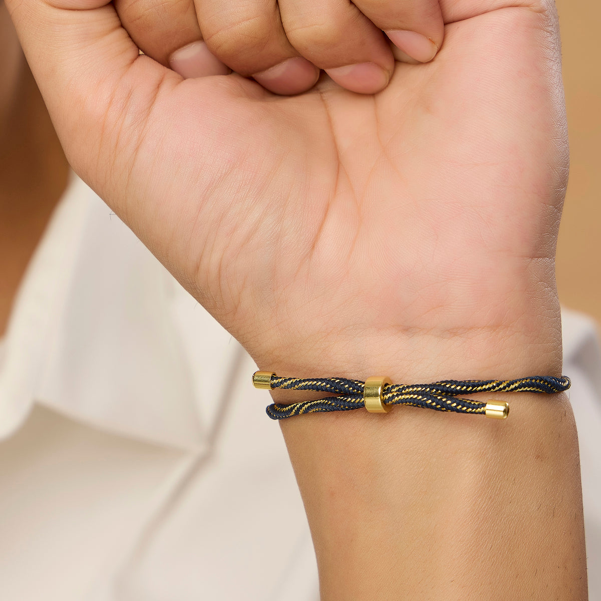 Men's Neem Karoli Baba Blue and Gold Zari Thread Rope Bracelet