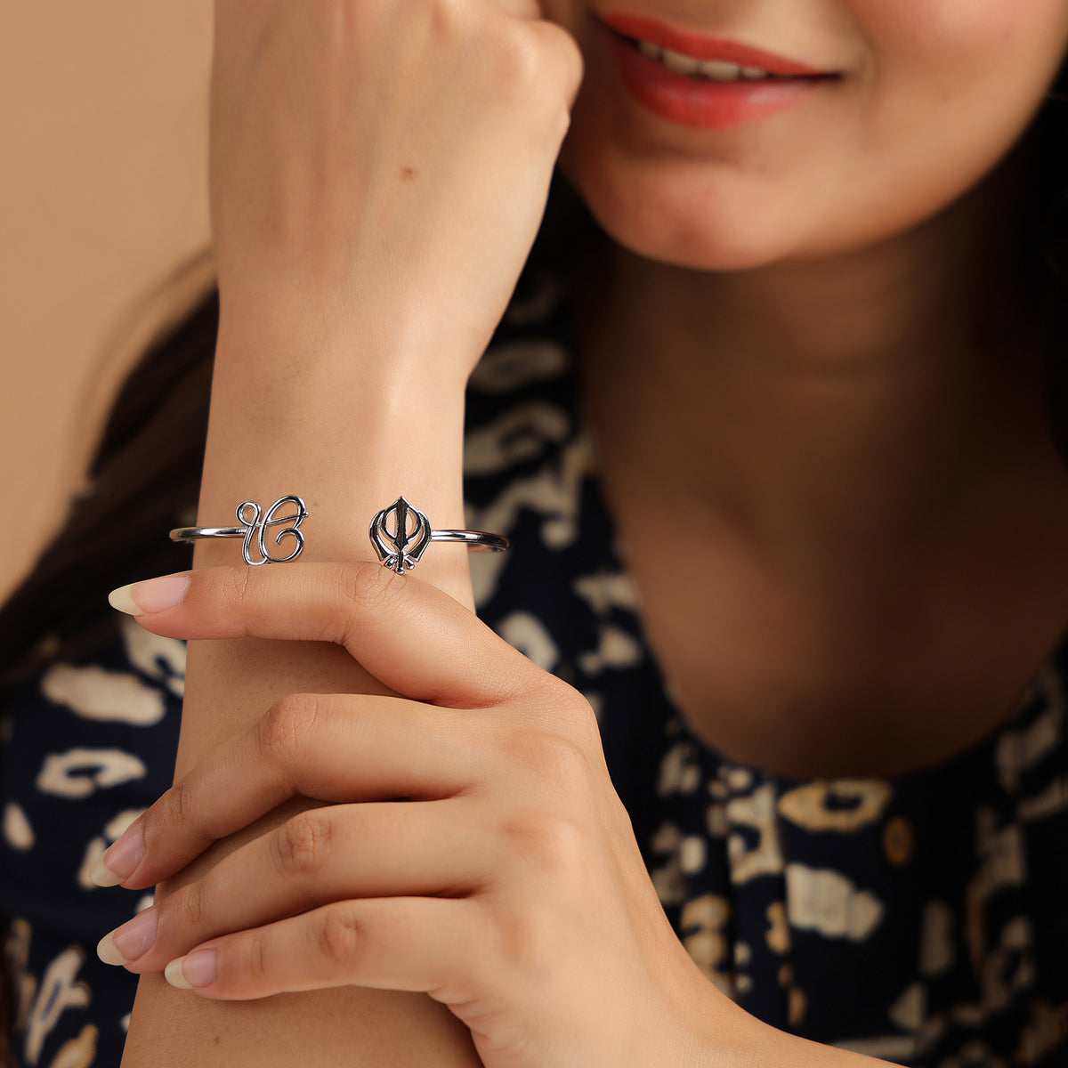 Silver Plated Ek Onkar Khanda Bracelet- Stainless steel