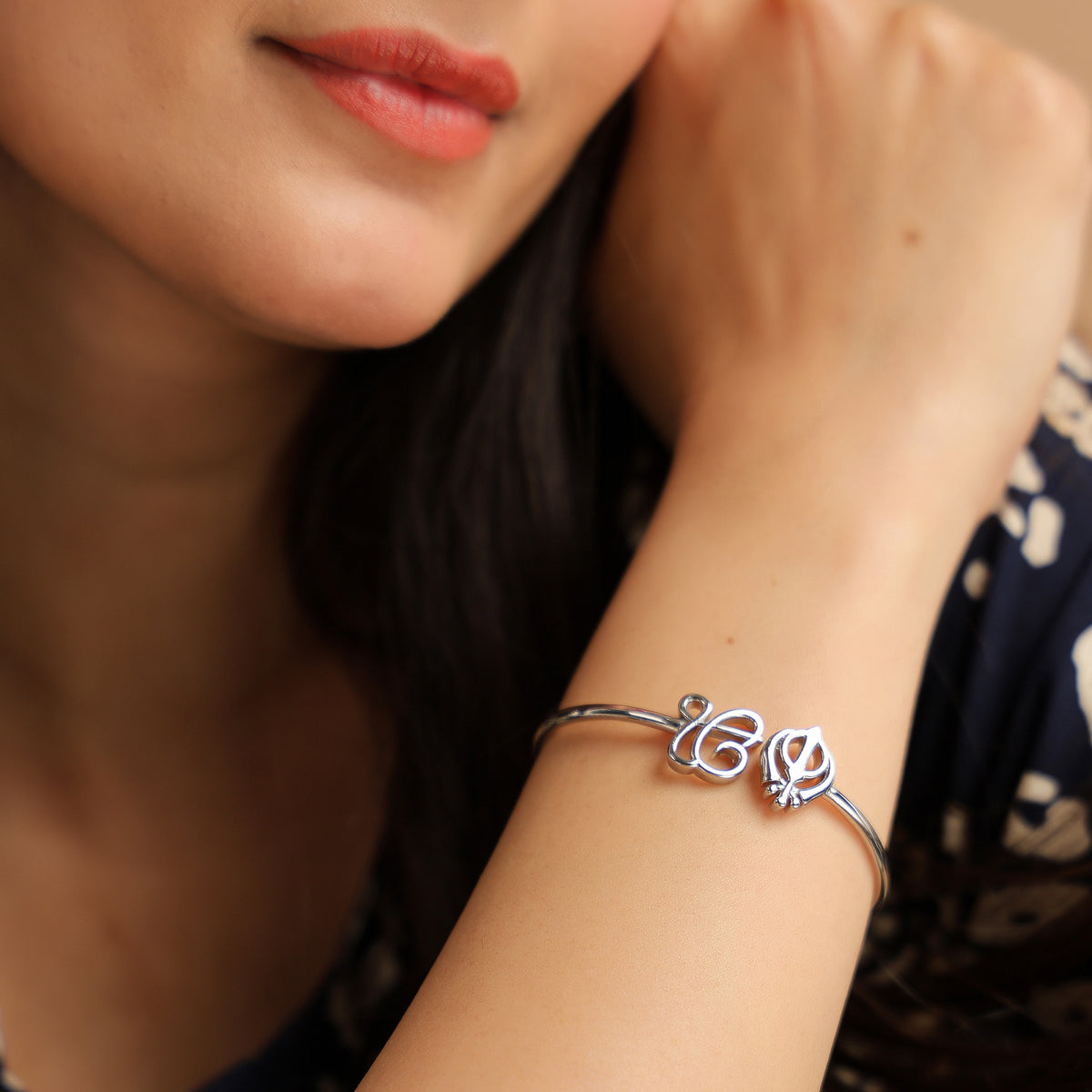 Silver Plated Ek Onkar Khanda Bracelet- Stainless steel