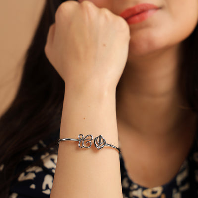 Silver Plated Ek Onkar Khanda Bracelet- Stainless steel