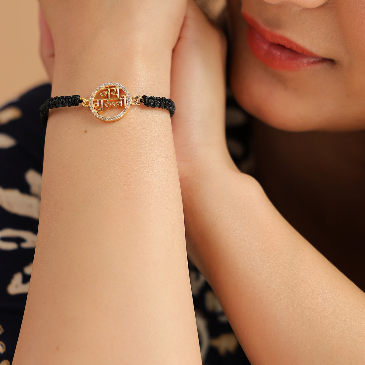 Pure Silver Jai Guruji Bracelet- Gold Finish