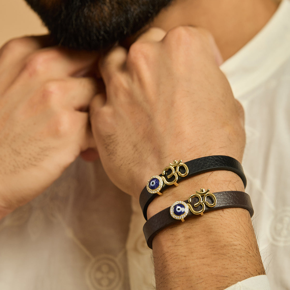 Men's Om Evil Eye Leather Bracelet