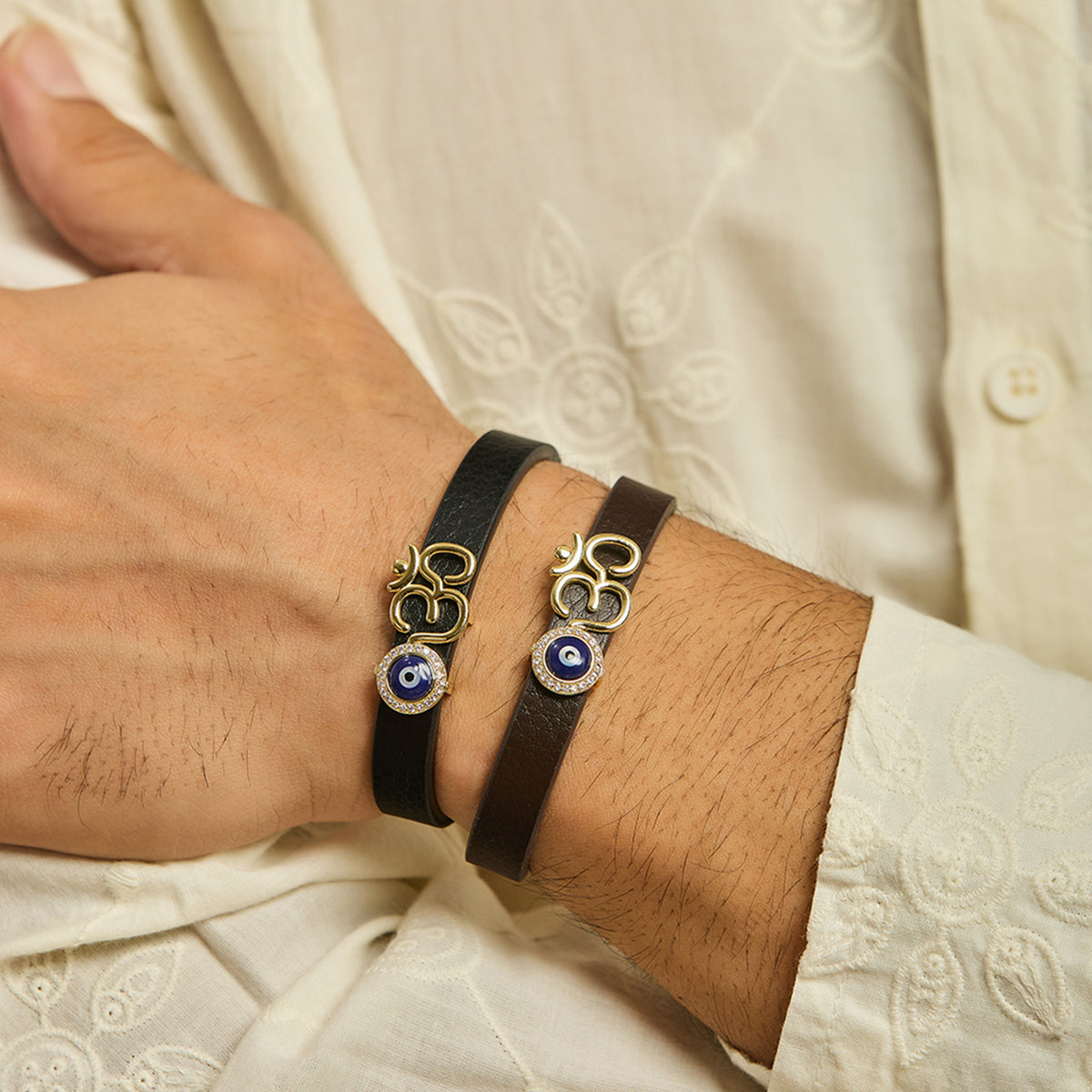 Men's Om Evil Eye Leather Bracelet