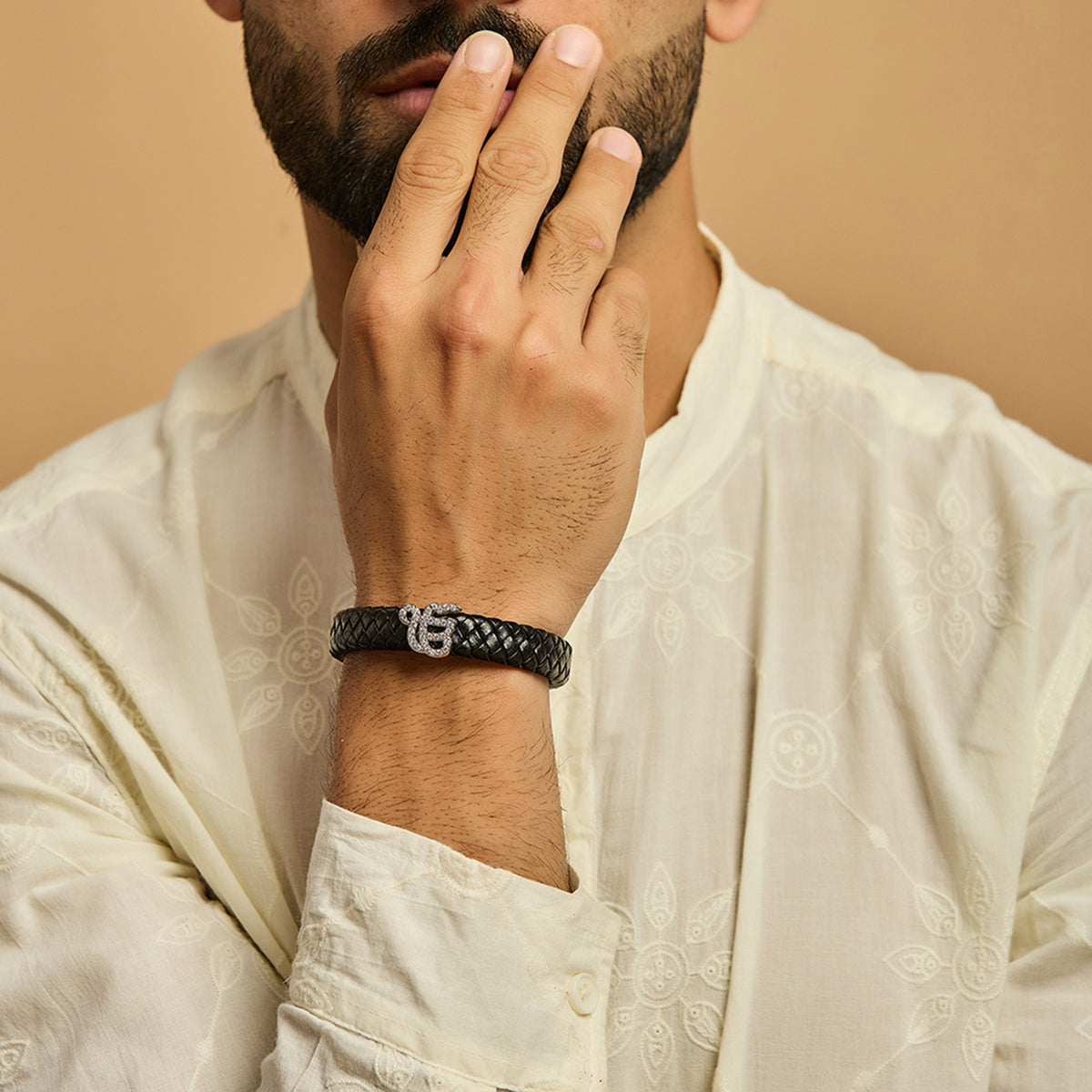 Men's Ek Onkar Swarovski Leather Bracelet