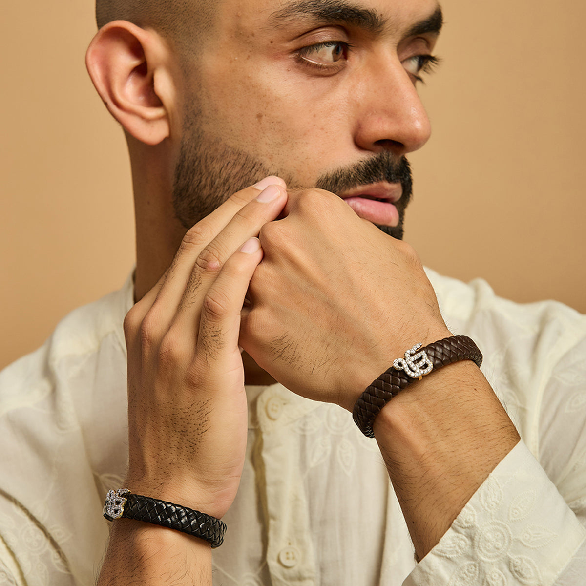 Men's Ek Onkar Swarovski Leather Bracelet