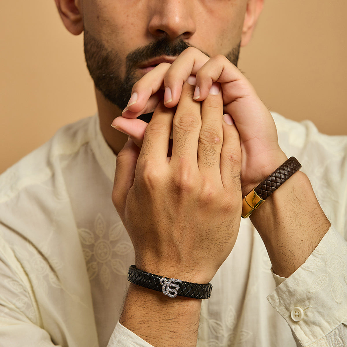 Men's Ek Onkar Swarovski Leather Bracelet