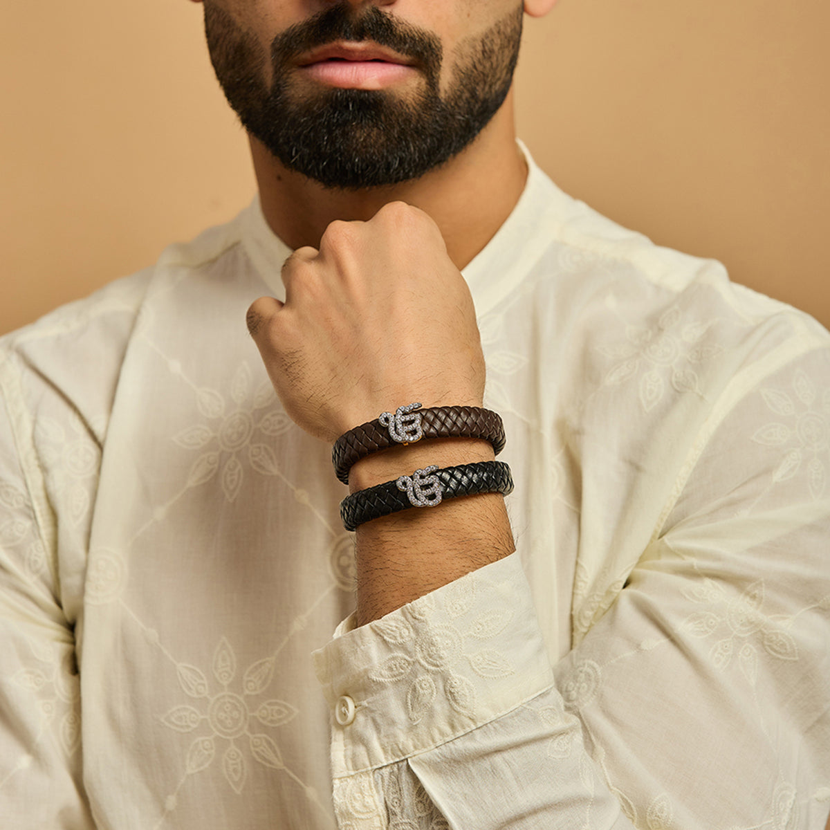 Men's Ek Onkar Swarovski Leather Bracelet