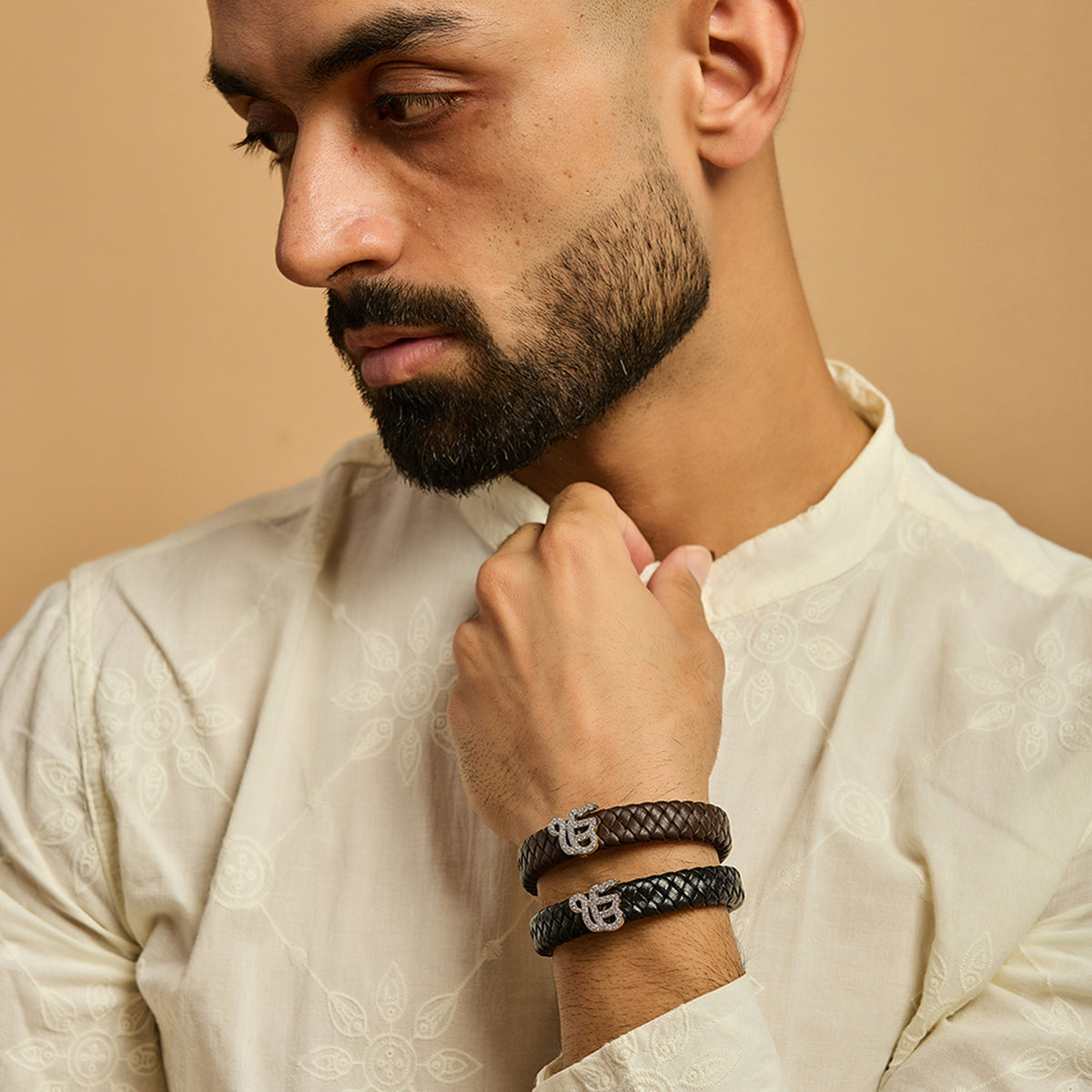Men's Ek Onkar Swarovski Leather Bracelet