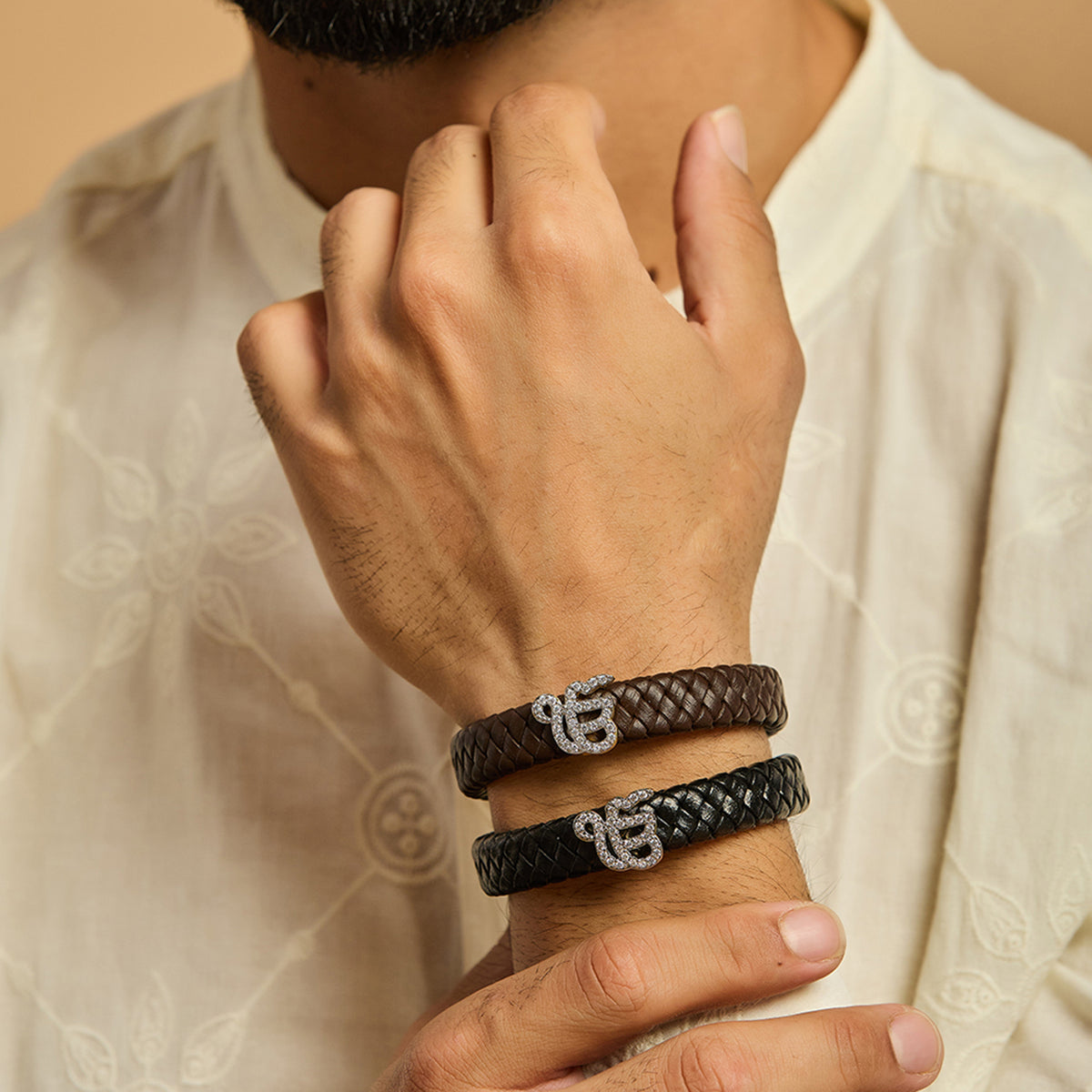 Men's Ek Onkar Swarovski Leather Bracelet