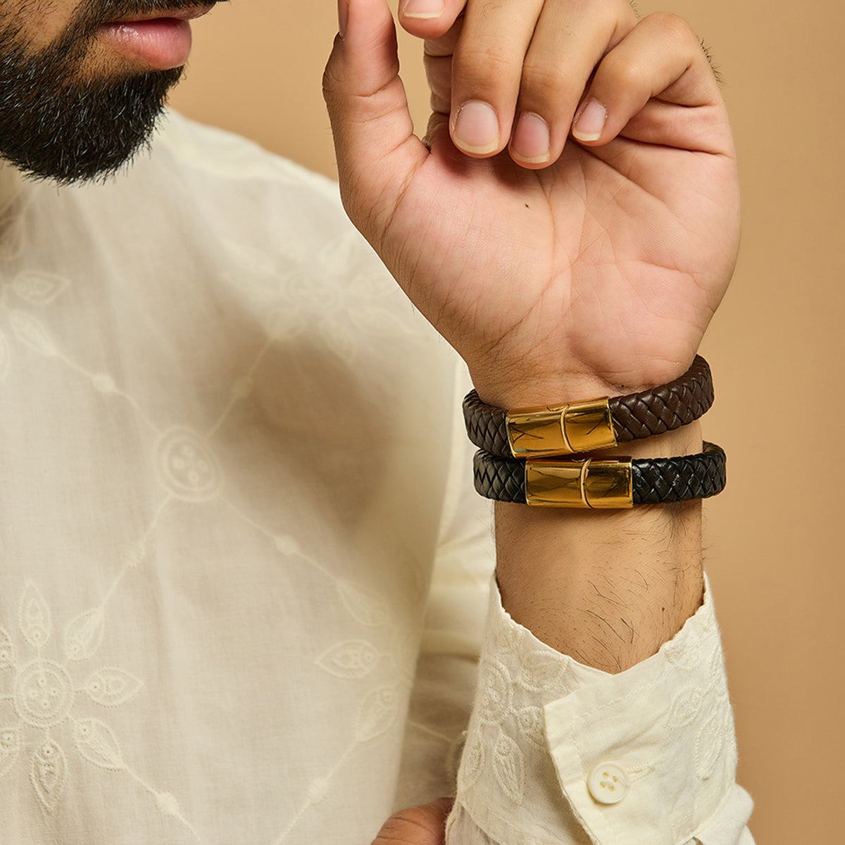 Men's Ek Onkar Swarovski Leather Bracelet