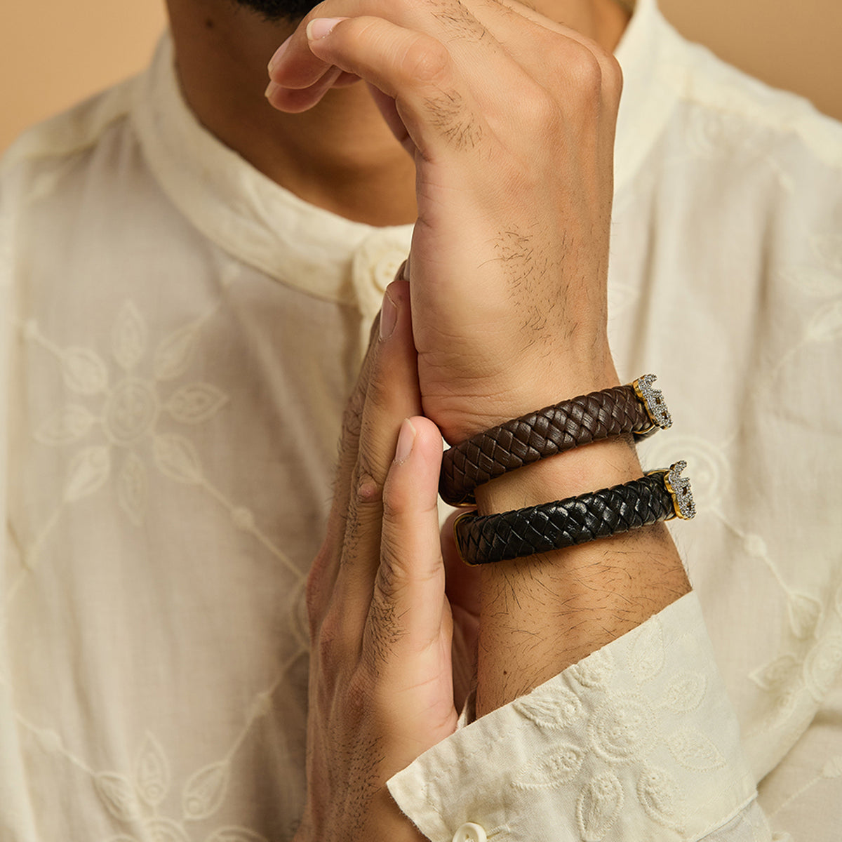 Men's Ek Onkar Swarovski Leather Bracelet
