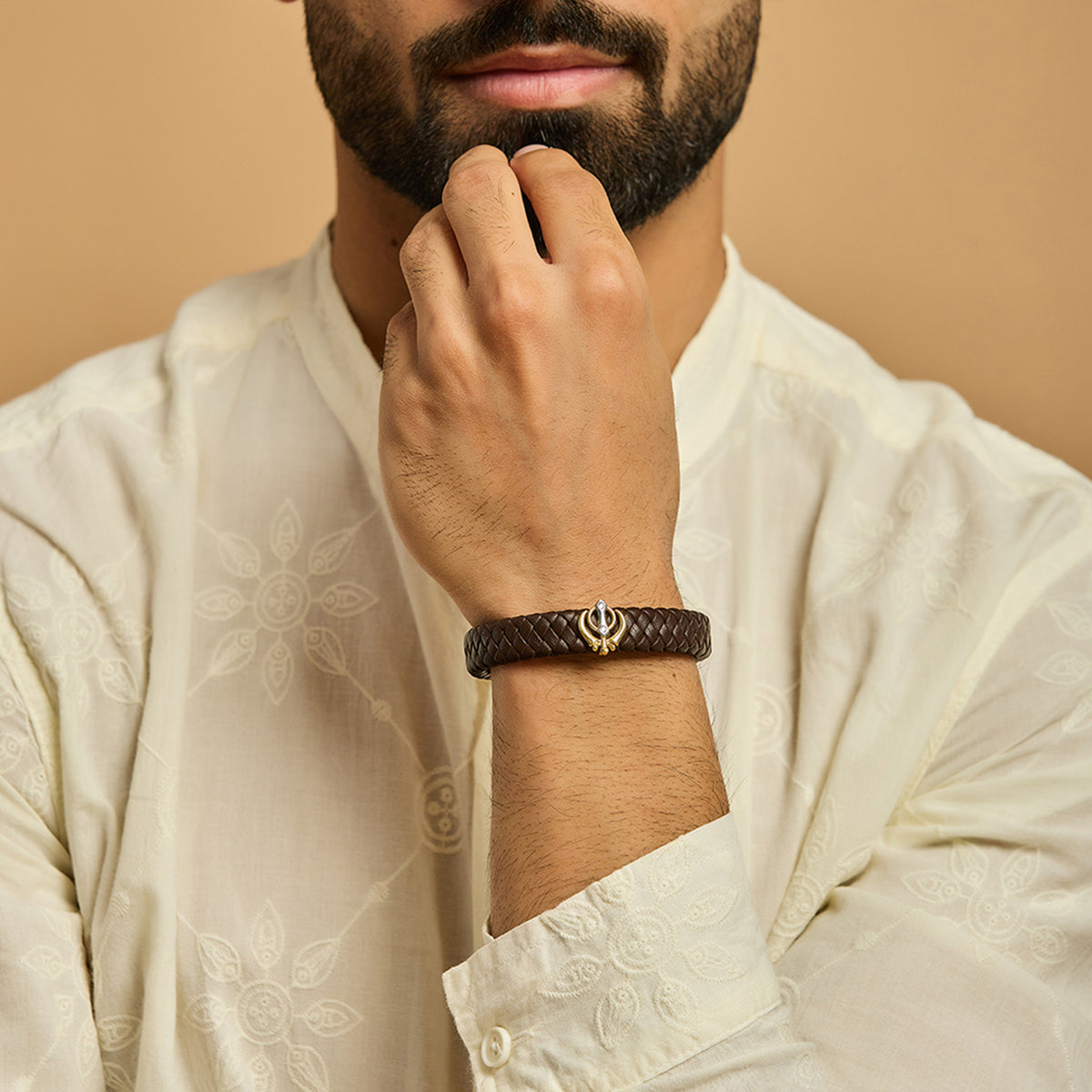 Men's Dual Plated Khanda Leather Bracelet