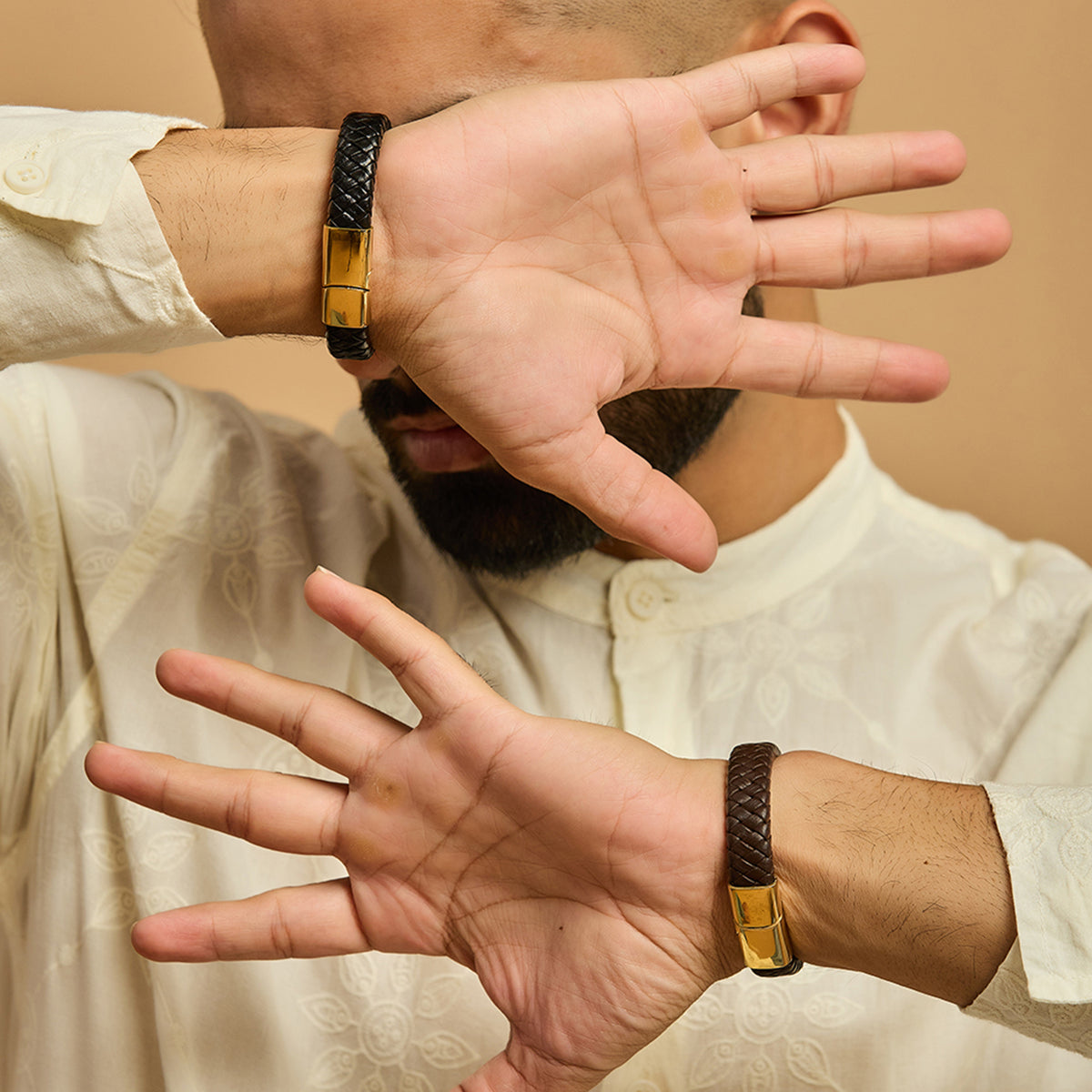 Men's Dual Plated Khanda Leather Bracelet