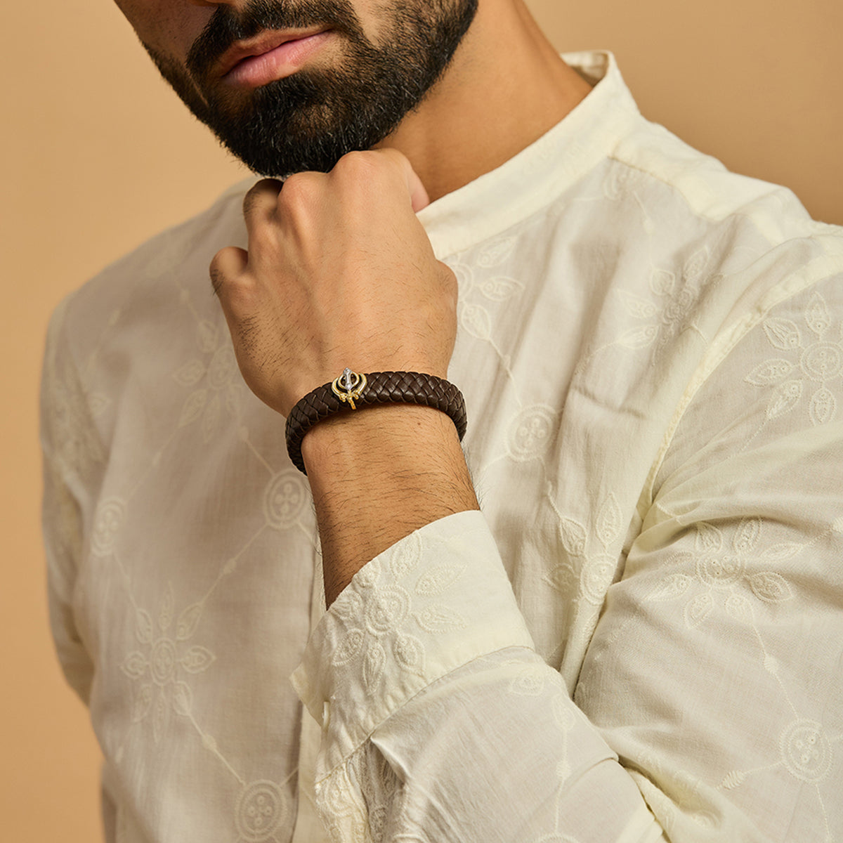 Men's Dual Plated Khanda Leather Bracelet