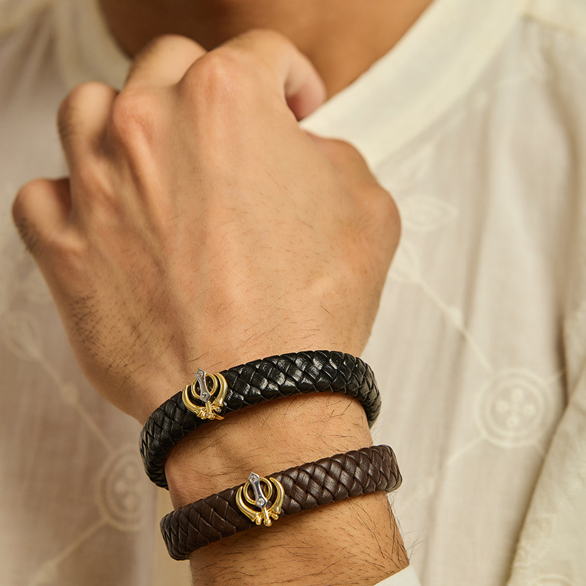Men's Dual Plated Khanda Leather Bracelet