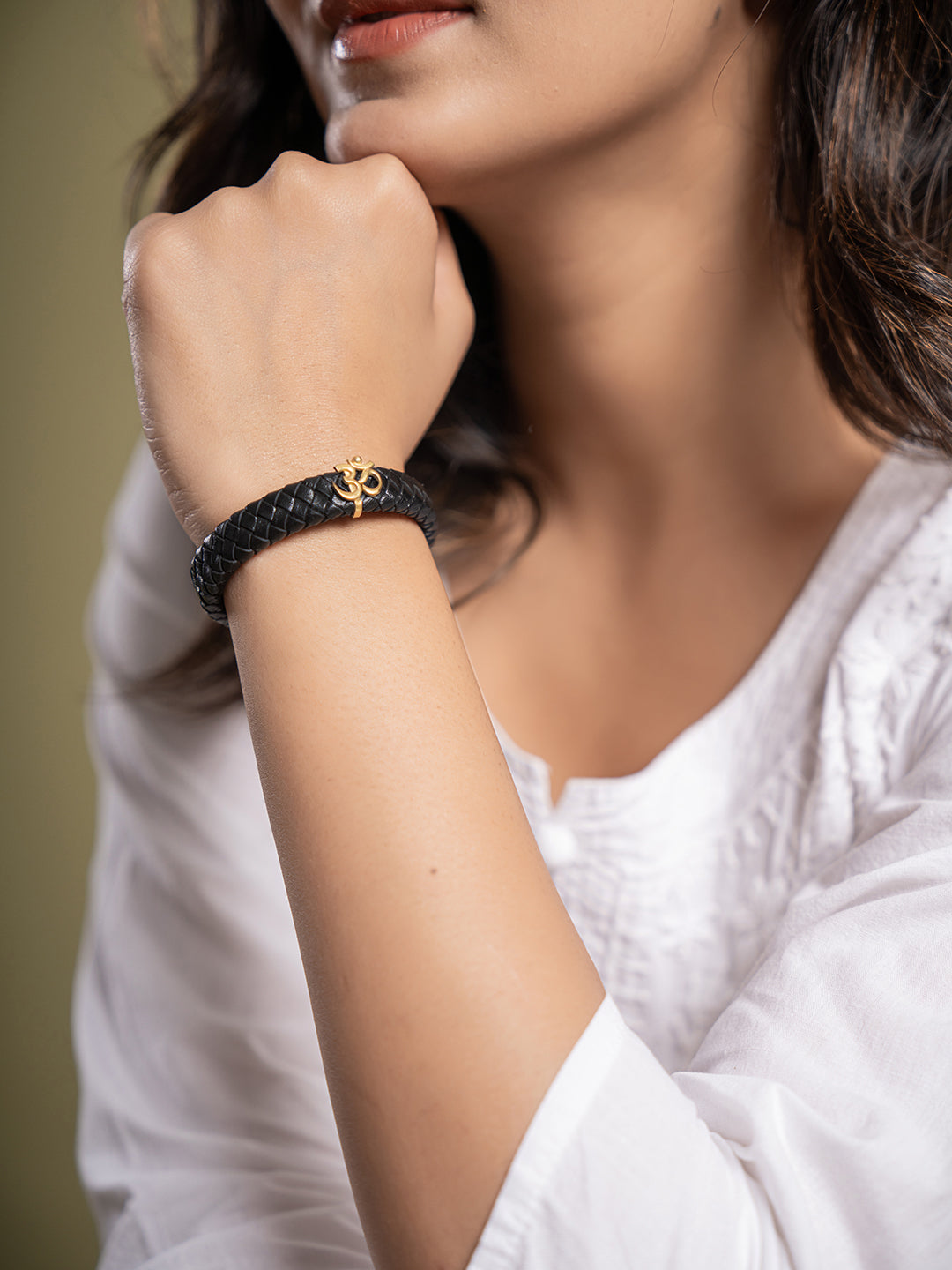 Unisex Om Leather Strap Bracelet- Gold Finish – Matree by Neha Wahi