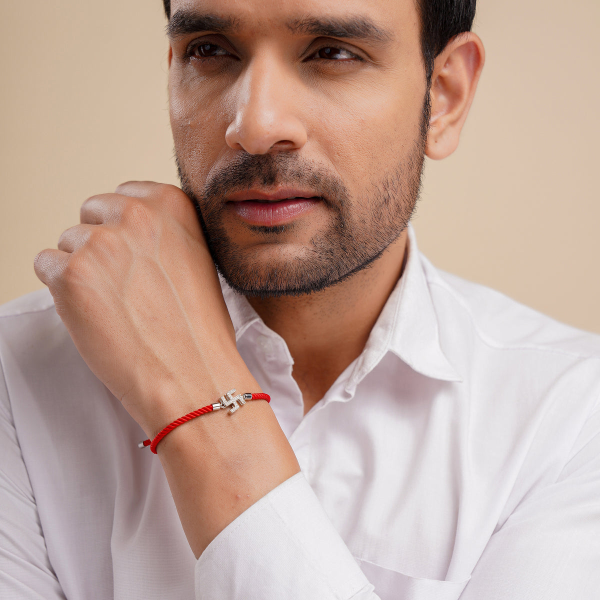 Men's Swastik Swarovski Red Rope Bracelet