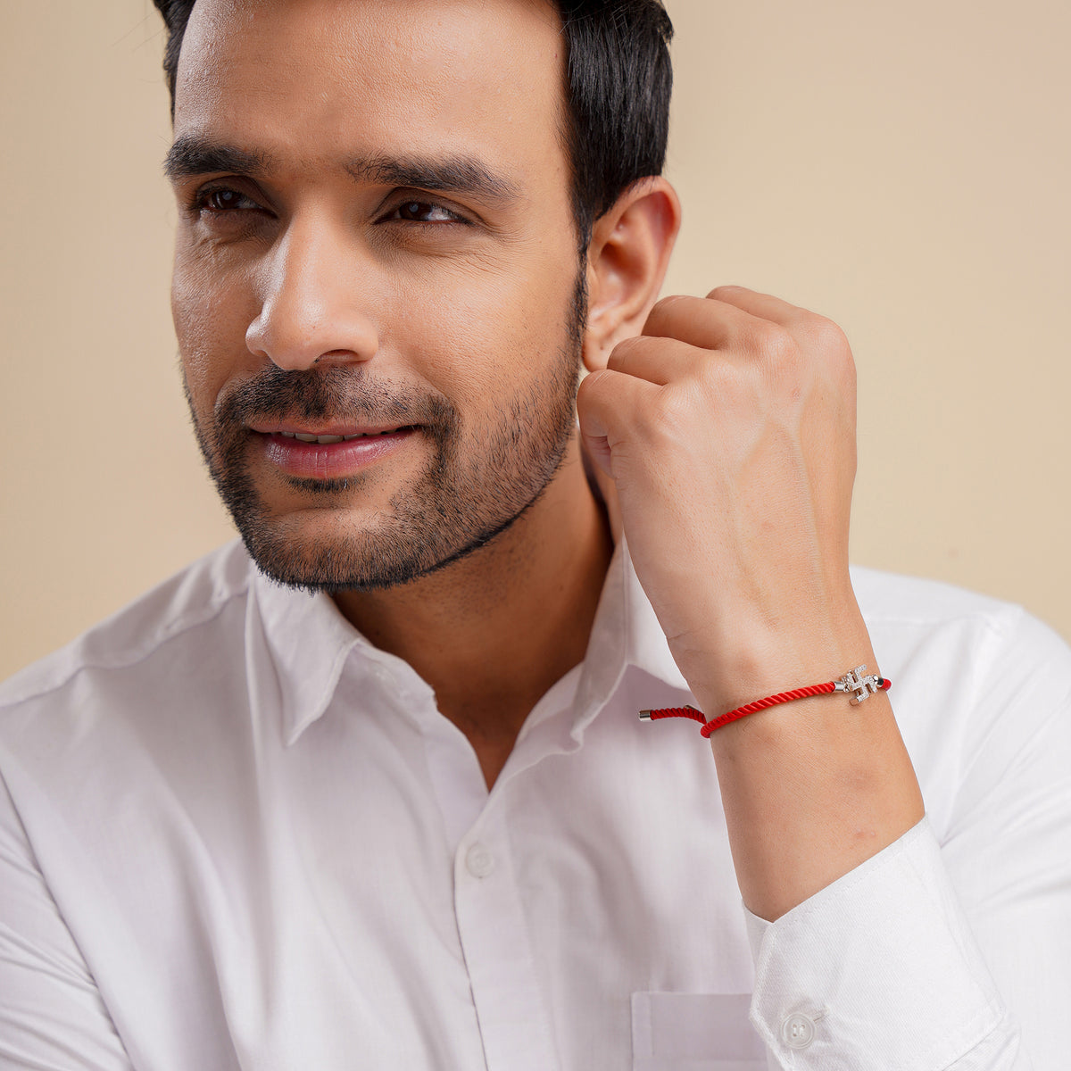 Men's Swastik Swarovski Red Rope Bracelet