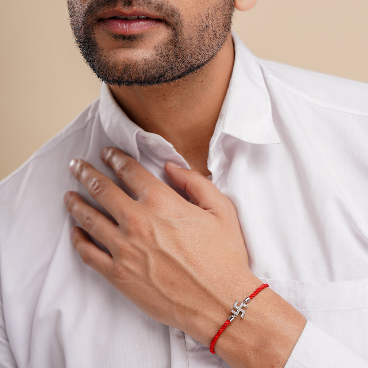 Men's Swastik Swarovski Red Rope Bracelet