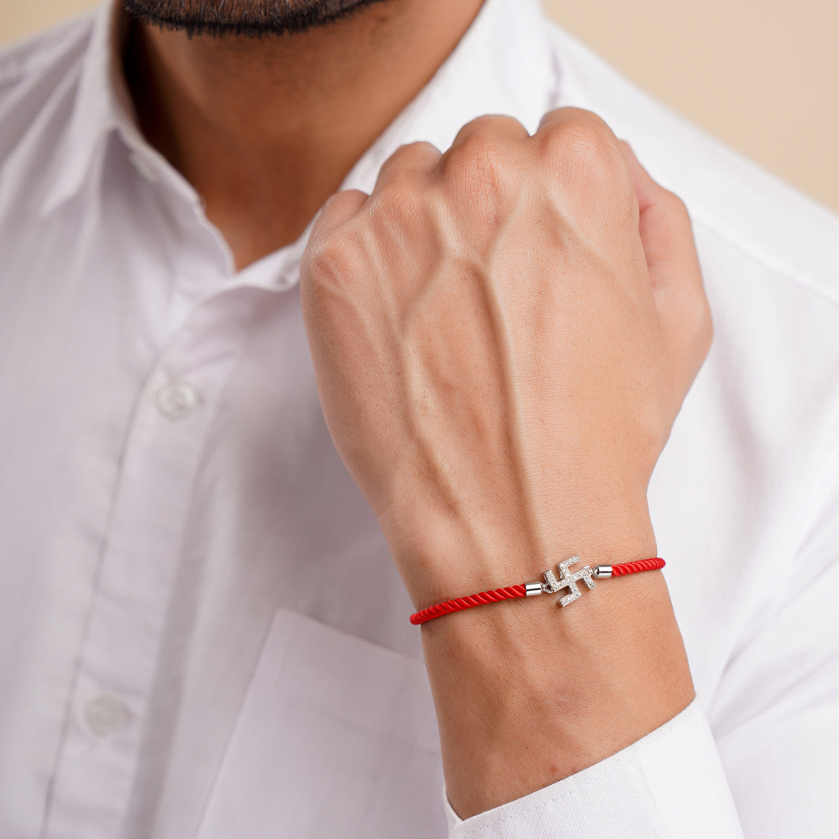 Men's Swastik Swarovski Red Rope Bracelet