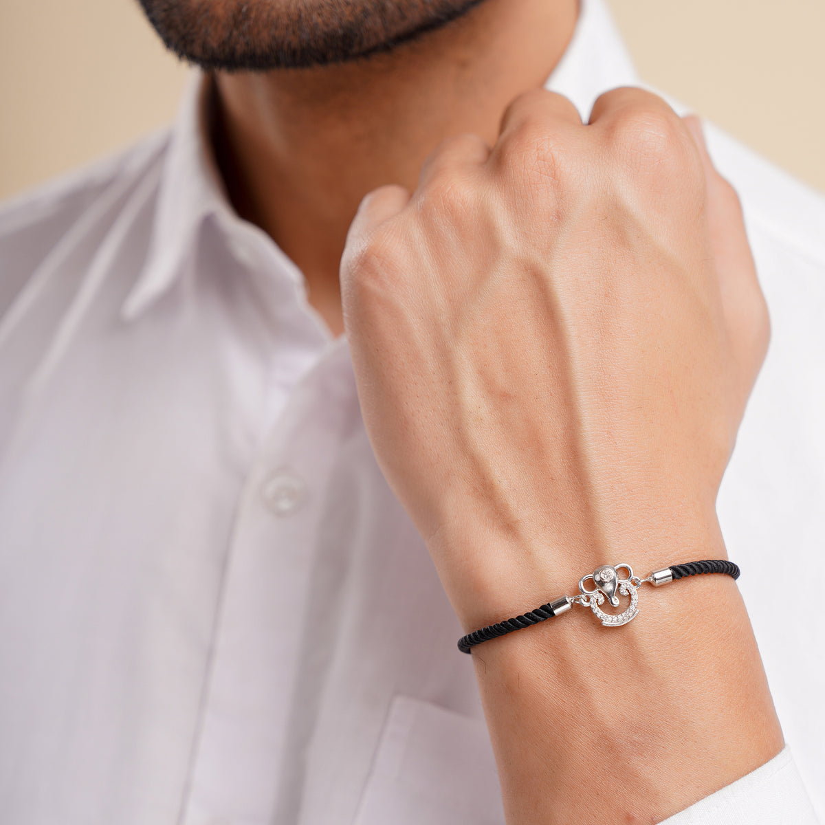 Men's Ganesha Black Rope Bracelet