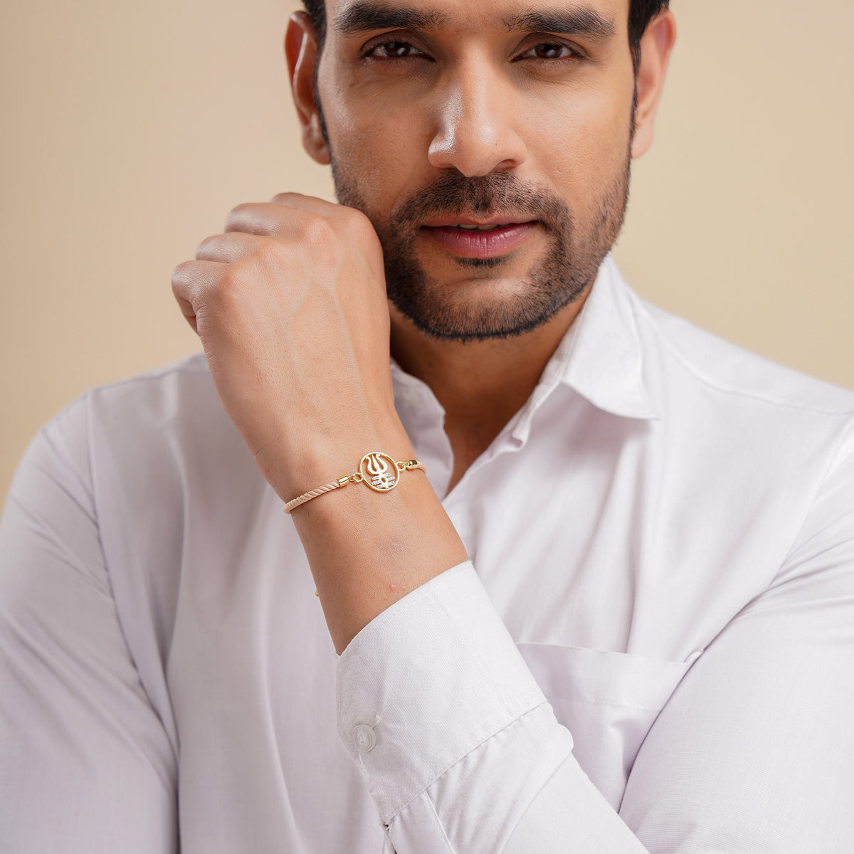 Men's Trishul Swarovski Brown Rope Bracelet