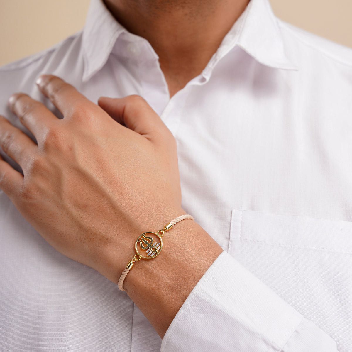 Men's Trishul Swarovski Brown Rope Bracelet