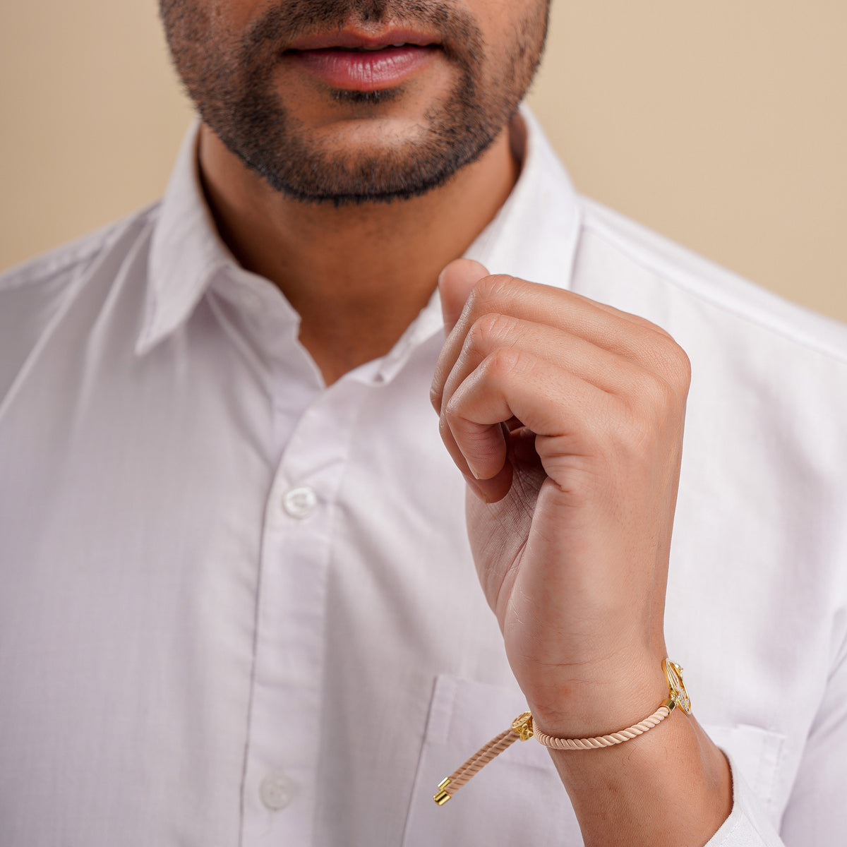 Men's Trishul Swarovski Brown Rope Bracelet