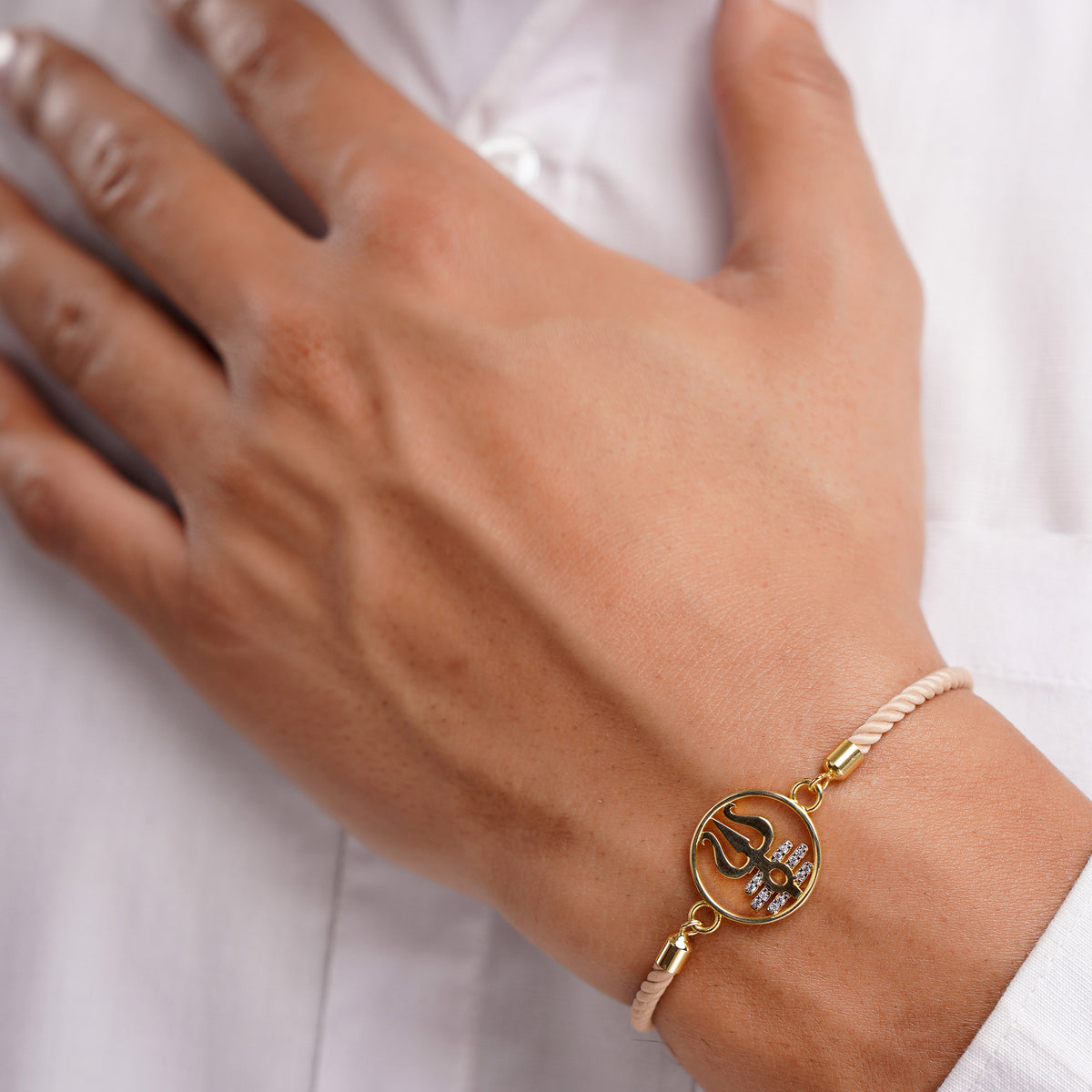 Men's Trishul Swarovski Brown Rope Bracelet